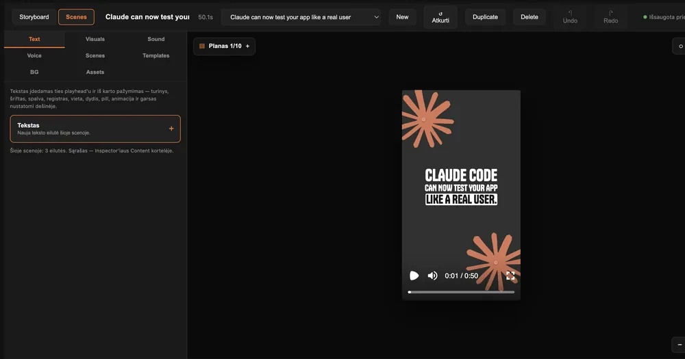 TikMaker: the element library and the vertical video preview of a scene